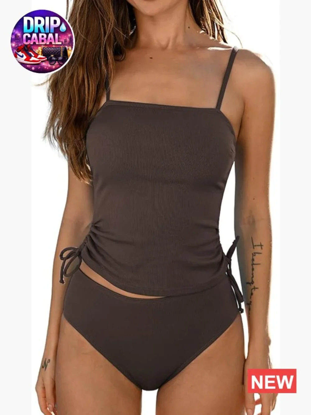 Women's Tankini Set Two Piece Swimsuit Ruched Drawstring High Waisted Bottom Rib